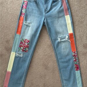 Colorful Patchwork Straight Leg Jeans